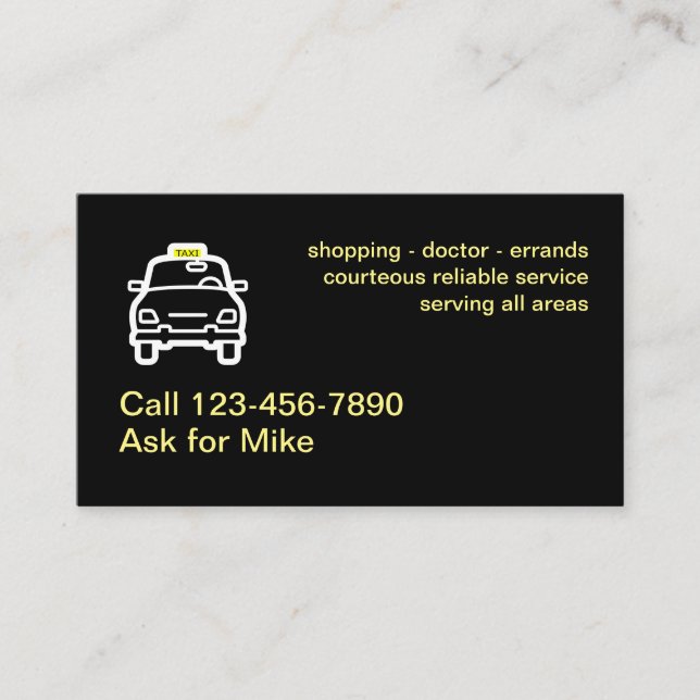 Powerful Double Side Simple Taxi Service Business Card (Front)