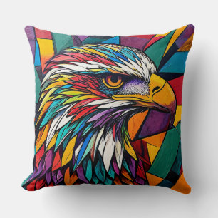 Powerful Eagle Eye Artwork with Vibrant Abstract Cushion