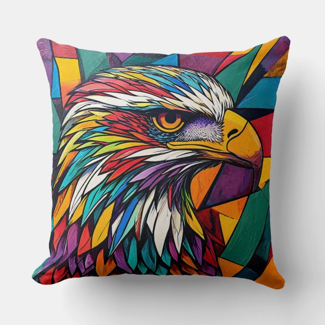 Powerful Eagle Eye Artwork with Vibrant Abstract Cushion (Front)