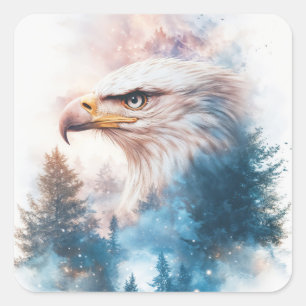 Powerful Eagle Through Galactic Clouds Square Sticker