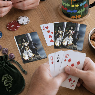 Powerful Fantasy Sorceress Black Dragon Guardian Playing Cards