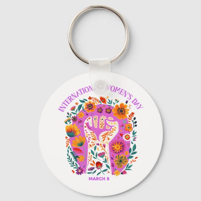 Powerful Floral Fist International Women's Day Key Ring (Front)