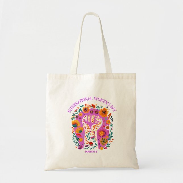 Powerful Floral Fist International Women's Day Tote Bag (Front)