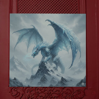 Powerful Ice Dragon On A Mountaintop Poster