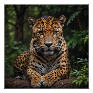 Powerful Leopard Resting in Jungle Serenity Poster