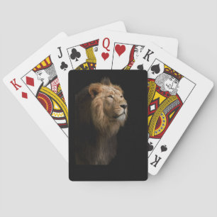 Powerful Lion Portrait with Dark Background Playing Cards