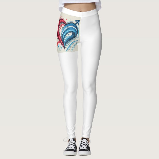 Powerful Love Heart Leggings – Dynamic Blue & Red  (Front)