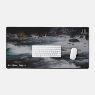 Powerful moody ocean (Custom Text and Initials) Desk Mat