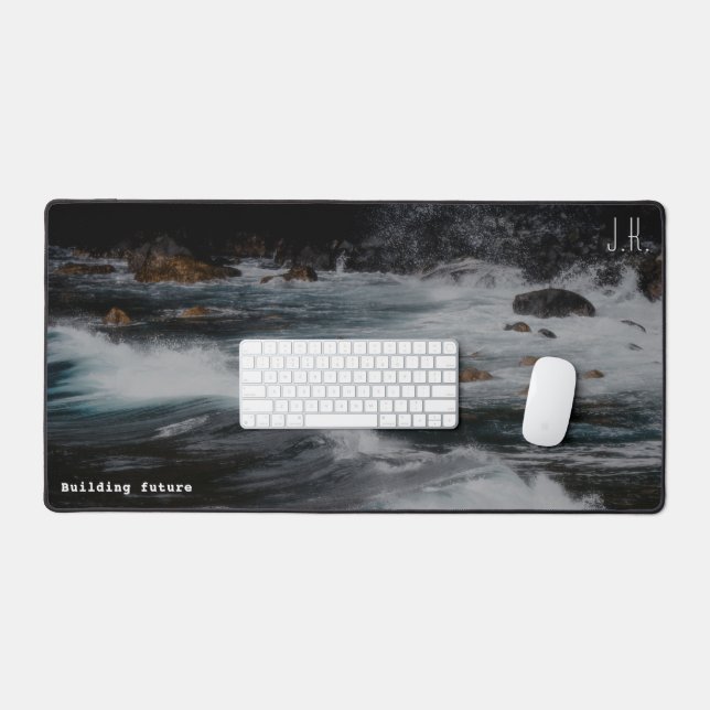 Powerful moody ocean (Custom Text and Initials) Desk Mat (Keyboard & Mouse)
