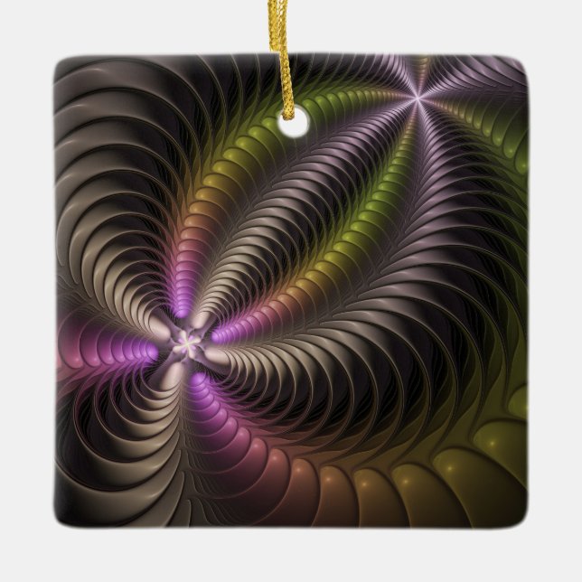 Powerful Movement Colourful Abstract Fractal Art Ceramic Ornament (Front)