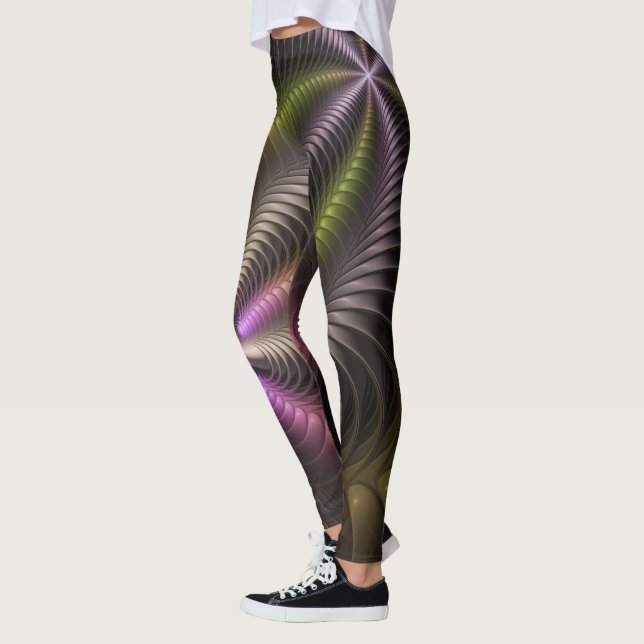 Powerful Movement Colourful Abstract Fractal Art Leggings (Left)