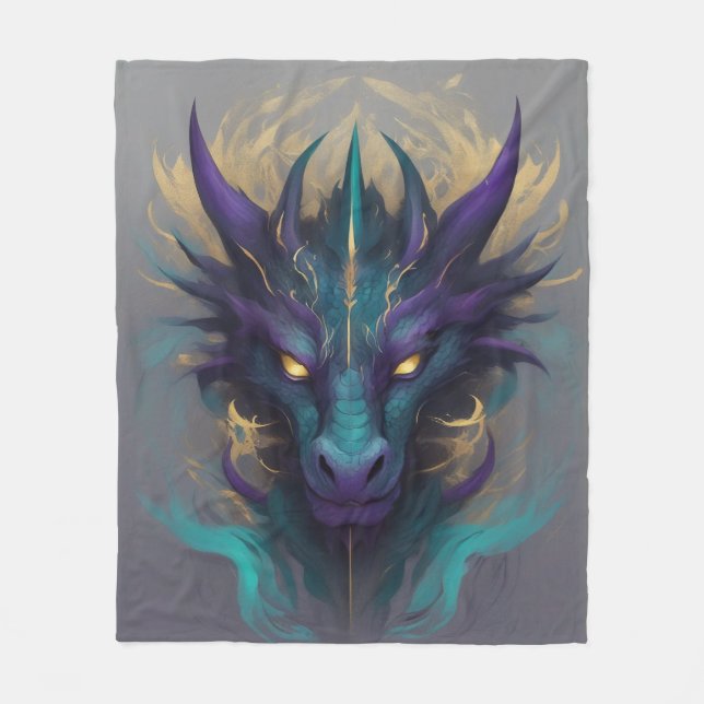 Powerful Mythical Dragon Head Fleece Blanket (Front)