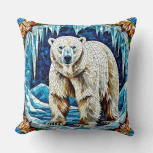 Powerful Polar Bear In Frozen Arctic Landscape Cushion