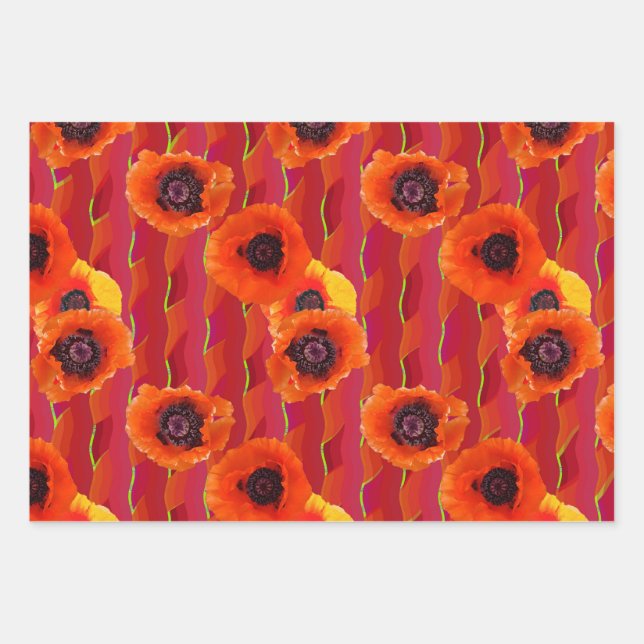 Powerful Poppies Wrapping Paper Sheet (Front)