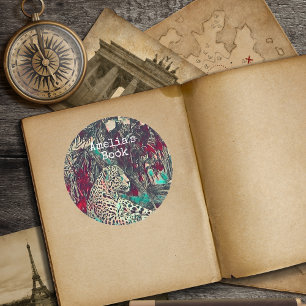 Powerful Resting Jaguar Illustration Bookplate Classic Round Sticker