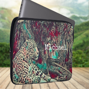 Powerful Resting Jaguar Illustration Laptop Sleeve