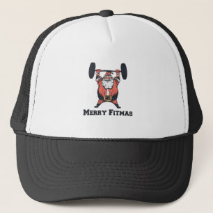 Powerful Santa Claus Weights Lifting Trucker Hat