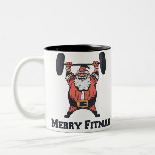 Powerful Santa Claus Weights Lifting Two-Tone Coffee Mug