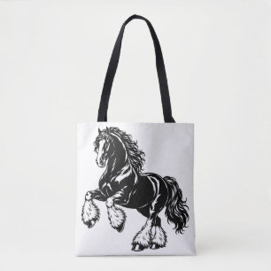 Powerful Shire Horse Black and White Illustration Tote Bag