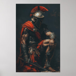 Powerful Spartan Warrior Kneeling Poster