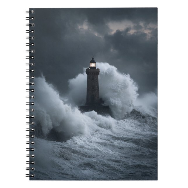 Powerful Storm Waves Lighthouse Notebook (Front)