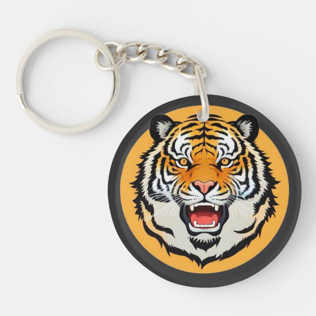 Powerful Tiger Illustration Key Ring (Front)