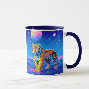 Powerful tiger in a cosmic landscape. mug