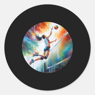 Powerful Volleyball Smash – Female Athlete In Acti Classic Round Sticker
