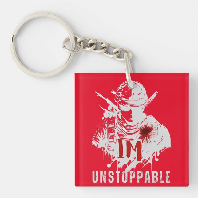 Powerful Warrior Silhouette Unstoppable Edgy Style Key Ring (Front)