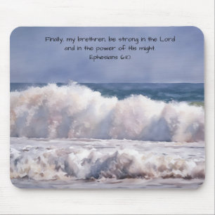 Powerful Waves Breaking at the Shore Faith Mouse Pad