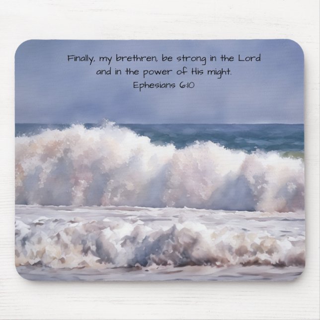 Powerful Waves Breaking at the Shore Faith  Mouse Pad (Front)