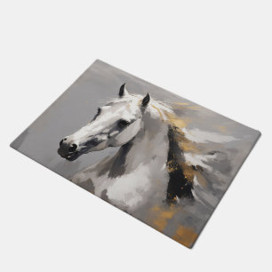 Powerful White Horse Portrait Oil Effect Doormat