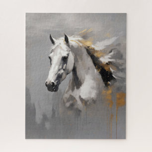 Powerful White Horse Portrait Oil Effect Jigsaw Puzzle