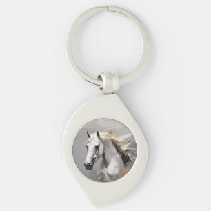 Powerful White Horse Portrait Oil Effect Key Ring