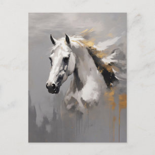 Powerful White Horse Portrait Oil Effect Postcard
