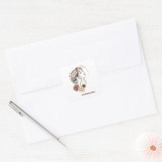 Powergirl – Floral Woman, Strength & Self-Lo Square Sticker