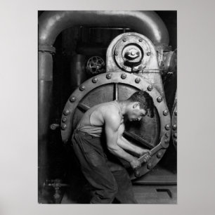 Powerhouse Mechanic Working On Steam Pump Poster