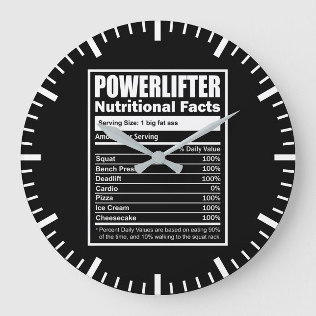 Powerlifter Nutritional Facts, Funny Powerlifting Large Clock (Front)