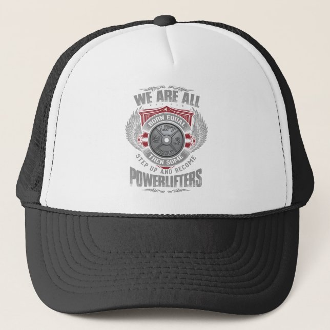Powerlifting - STEP UP - Barbell Plate - Gym Trucker Hat (Front)