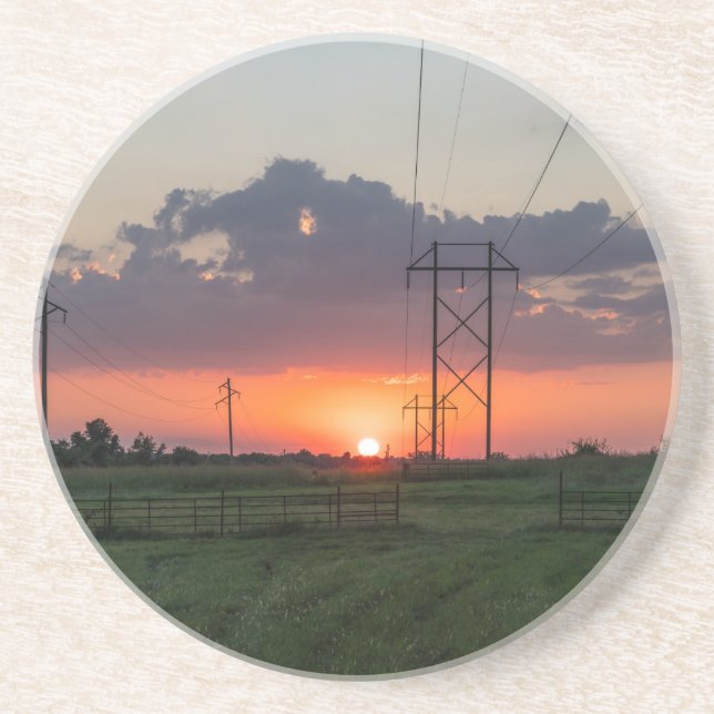 Powerline Sunset Landscape Coaster (Front)