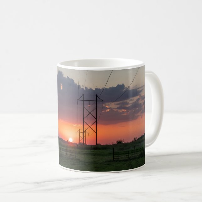 Powerline Sunset Landscape Coffee Mug (Front Right)