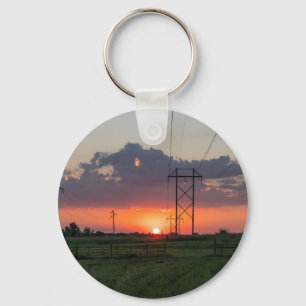 Powerline Sunset Landscape Key Ring