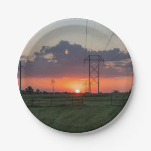 Powerline Sunset Landscape Paper Plate