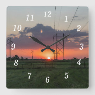 Powerline Sunset Landscape Wall Clock