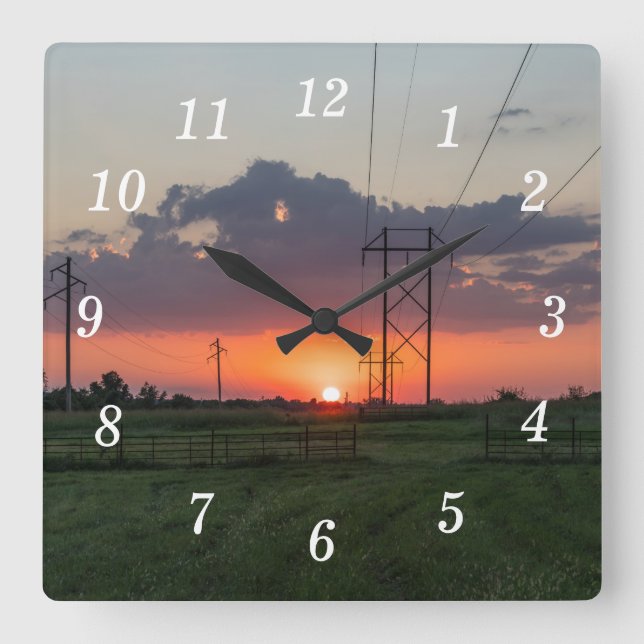 Powerline Sunset Landscape Wall Clock (Front)