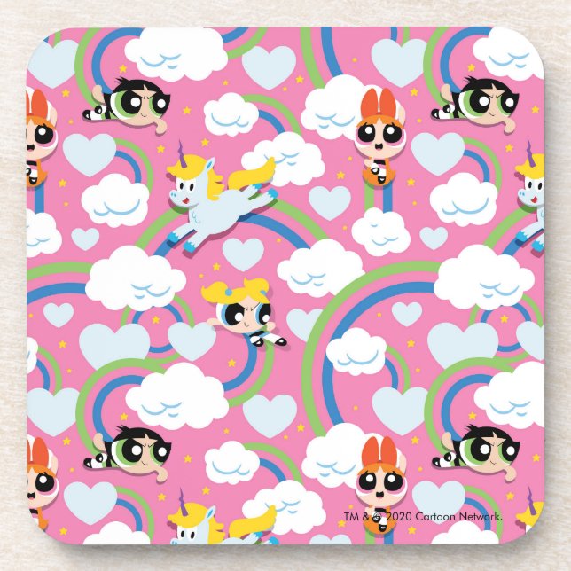Powerpuff Girls & Donny Rainbow Pattern Coaster (Front)