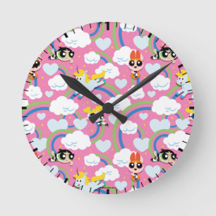 Powerpuff Girls & Donny Rainbow Pattern Round Clock