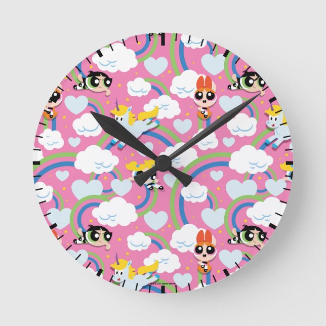 Powerpuff Girls & Donny Rainbow Pattern Round Clock (Front)