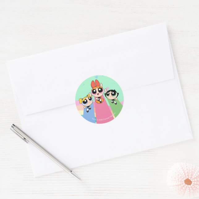 Powerpuff Girls Fly High Classic Round Sticker (Envelope)