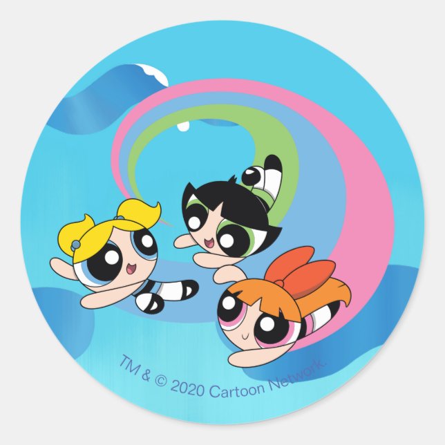 Powerpuff Girls Fly Through The Sky Classic Round Sticker (Front)